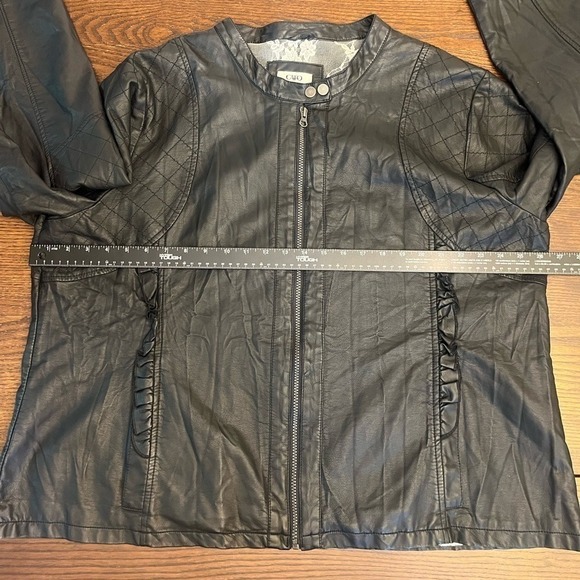 Cato Vegan Women's Leather Zip Front Moto 22/24W Jacket Black Pearl Floral‎ Lace - Picture 8 of 12